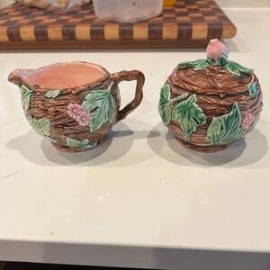 Majolica Creamer & Sugar Bowl By Haldon Group 1985